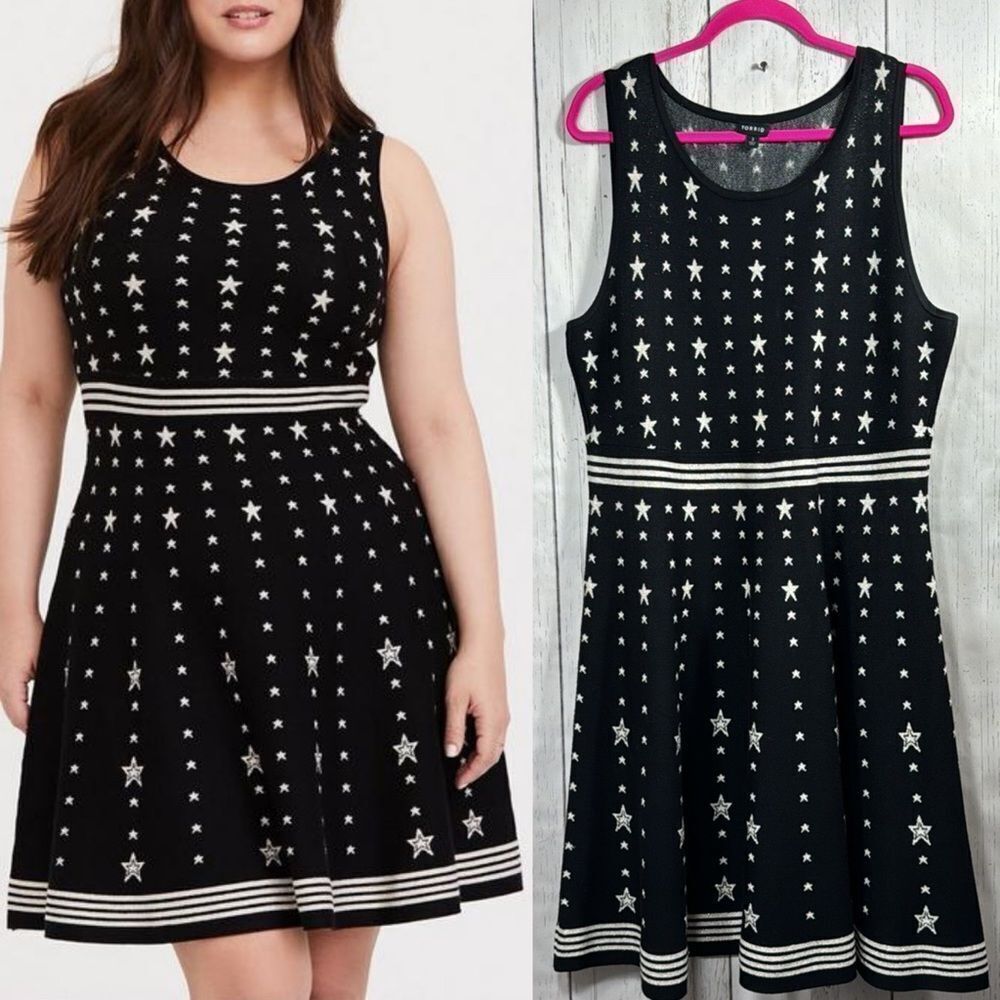 Torrid Sleeveless Star Sweater Black & White Scoop Neck Knit Skater Dress